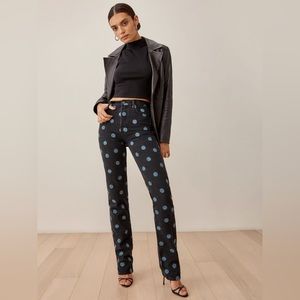 Reformation Earth Embroidered High Rise Straight Long Jeans